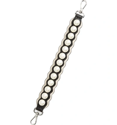 Shop Fendi Leather & Imitation Pearl Guitar Style Strap - Black