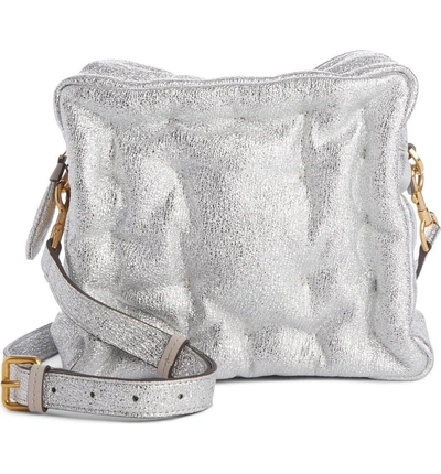 Shop Anya Hindmarch Chubby Cube Crinkled Metallic Leather Crossbody Bag - Metallic In Silver