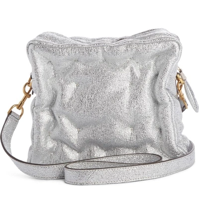 Shop Anya Hindmarch Chubby Cube Crinkled Metallic Leather Crossbody Bag - Metallic In Silver