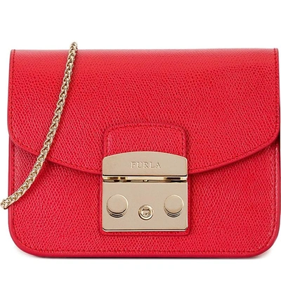 Shop Furla Mini Metropolis Leather Crossbody Bag - Red In Ruby