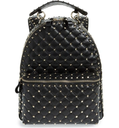 Shop Valentino Rockstud Spike Quilted Lambskin Leather Backpack - Black