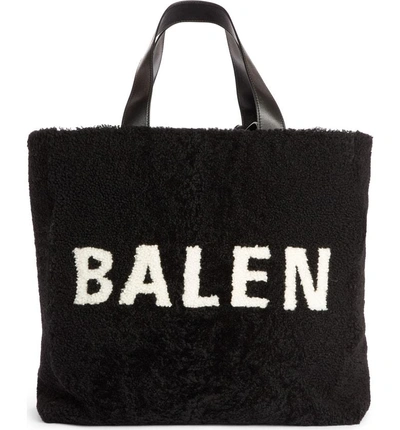Shop Balenciaga Logo Genuine Shearling Tote - Black In Noir/ Blanc
