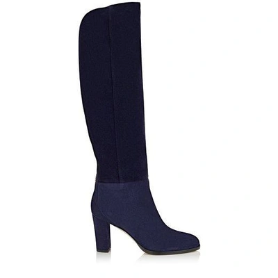 Shop Jimmy Choo Madalie 80 Navy Velvet Suede Knee High Boots