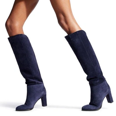 Shop Jimmy Choo Madalie 80 Navy Velvet Suede Knee High Boots