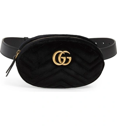 Shop Gucci Small Gg Marmont 2.0 Velvet Belt Bag In Nero