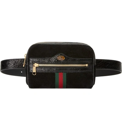 Shop Gucci Small Ophidia Suede Belt Bag In Nero/ Nero/ Vert Red Vert