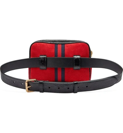 Shop Gucci Ophidia Small Suede Belt Bag - Red In Hibiscus Red/ Nero/ Blue
