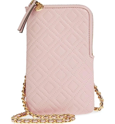 Shop Tory Burch Fleming Lambskin Leather Phone Crossbody Bag - Pink In Shell Pink