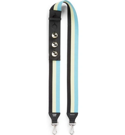 Shop Fendi Stripe Adjustable Webbing Strap In Turquoise/ Nero Multi