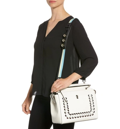 Shop Fendi Stripe Adjustable Webbing Strap In Turquoise/ Nero Multi