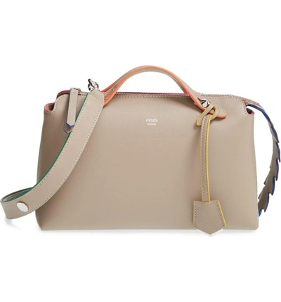 Shop Fendi 'small By The Way - Croc-tail' Convertible Leather Shoulder Bag - Beige In Dove/ Orange/ Pink