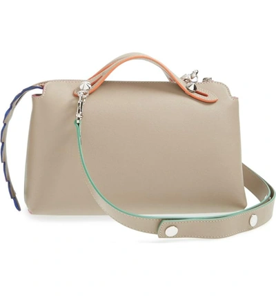 Shop Fendi 'small By The Way - Croc-tail' Convertible Leather Shoulder Bag - Beige In Dove/ Orange/ Pink