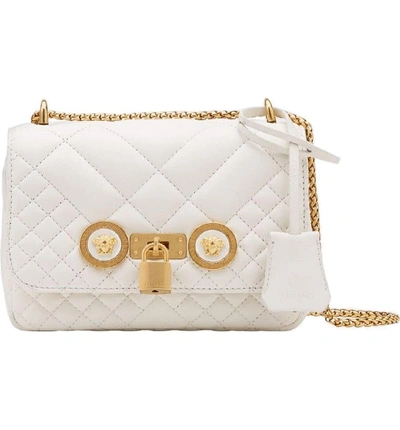 Shop Versace Icon Quilted Leather Crossbody Bag - White In Off White