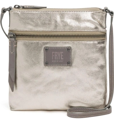 Shop Frye Ivy Metallic Nylon Crossbody Bag - Grey In Pewter