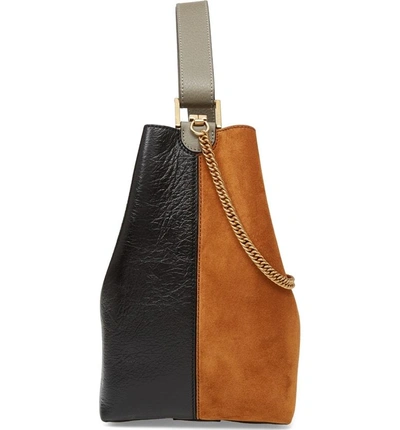 Shop Givenchy Medium Gv Lambskin Bucket Bag - Black In Black/ Chestnut