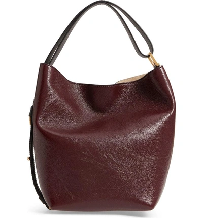 Shop Givenchy Medium Gv Lambskin Bucket Bag - Burgundy In Aubergine/ Graphite