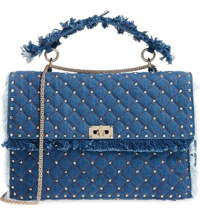 Shop Valentino Maxi Rockstud Spike Denim Shoulder Bag - Blue