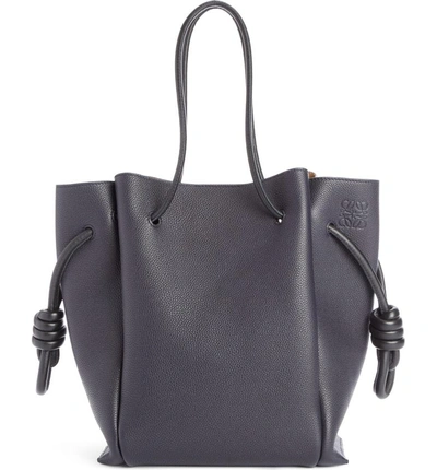 Shop Loewe Flamenco Knot Leather Tote In Midnight Blue/ Black