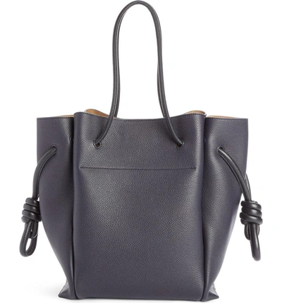 Shop Loewe Flamenco Knot Leather Tote In Midnight Blue/ Black