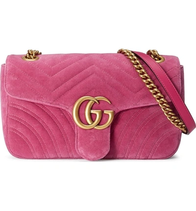 Shop Gucci Medium Gg Marmont 2.0 Matelasse Velvet Shoulder Bag - Pink In Raspberry/ Raspberry Multi