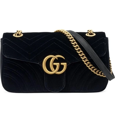 Shop Gucci Medium Gg Marmont 2.0 Matelassé Velvet Shoulder Bag In Nero