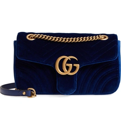 Shop Gucci Medium Gg Marmont 2.0 Matelassé Velvet Shoulder Bag In Cobalt/ Cobalt