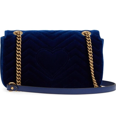 Shop Gucci Medium Gg Marmont 2.0 Matelassé Velvet Shoulder Bag In Cobalt/ Cobalt
