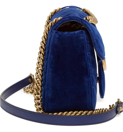 Shop Gucci Medium Gg Marmont 2.0 Matelassé Velvet Shoulder Bag In Cobalt/ Cobalt