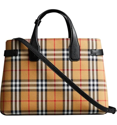 Burberry The Small Banner In Vintage Check And Leather In Red | ModeSens