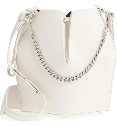 Shop Alexander Mcqueen Leather Bucket Bag - Ivory In Off White