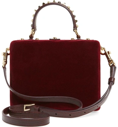 Shop Dolce & Gabbana Heart Floral Embellished Velvet Box Bag - Red In Rosso Scuro