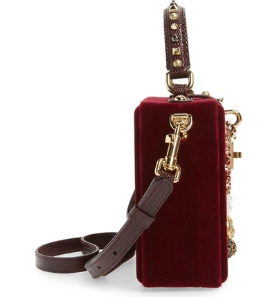 Shop Dolce & Gabbana Heart Floral Embellished Velvet Box Bag - Red In Rosso Scuro