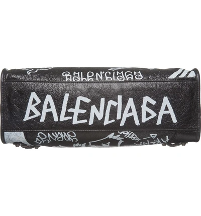 Shop Balenciaga City Graffiti Leather Tote - Black In Noir/ Blanc