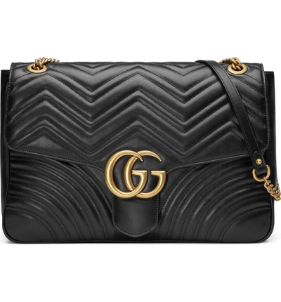 Shop Gucci Large Matelasse Leather Shoulder Bag In Nero
