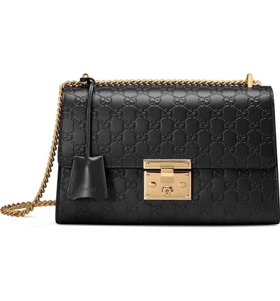 Shop Gucci Medium Padlock Signature Leather Shoulder Bag In Nero