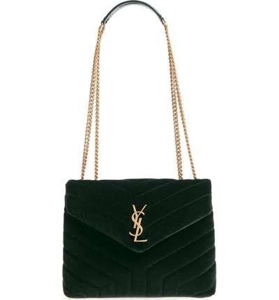 Shop Saint Laurent Small Loulou Velvet Shoulder Bag - Green In Dark Vert Fonce