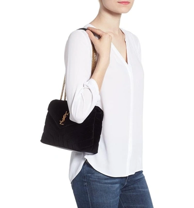 Shop Saint Laurent Small Loulou Velvet Shoulder Bag In Nero/ Nero/ Nero