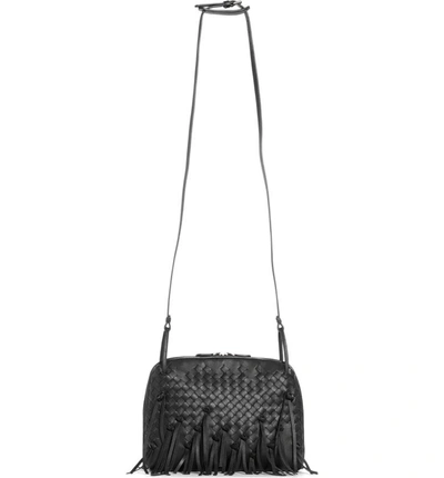 Shop Bottega Veneta Nodini Fringe Leather Crossbody Bag - Black