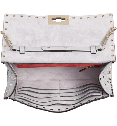 Shop Valentino Rockstud Spike Quilted Leather Shoulder Bag - Grey In Pastel Grey