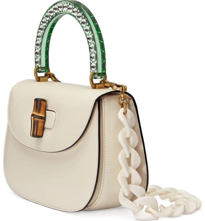 Shop Gucci Medium Classic 2 Top Handle Shoulder Bag - White In Mystic White/ Vert Crystal