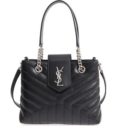 Shop Saint Laurent Small Loulou Matelasse Calfskin Leather Shopping Tote - Black In Nero/ Nero