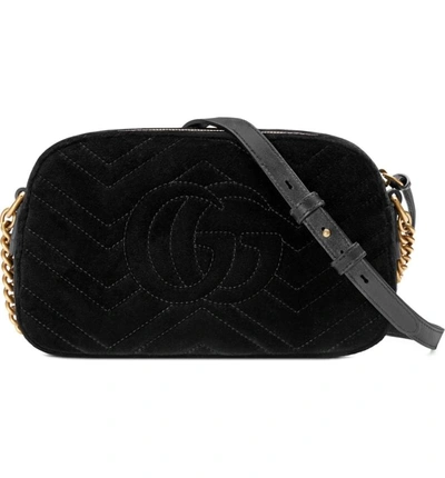Shop Gucci Small Gg Marmont 2.0 Matelasse Velvet Shoulder Bag - Black In Nero/ Nero Multi
