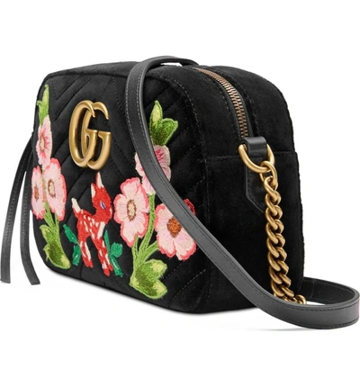 Shop Gucci Small Gg Marmont 2.0 Matelasse Velvet Shoulder Bag - Black In Nero/ Nero Multi