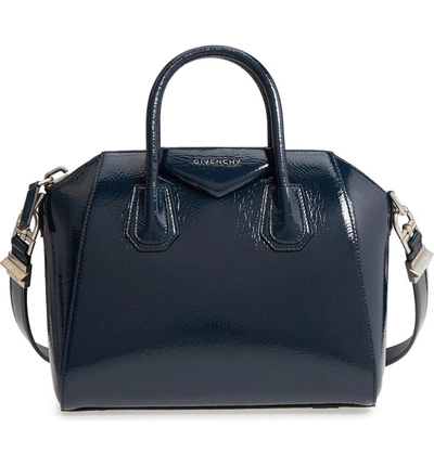 Shop Givenchy Small Antigona Creased Patent Leather Satchel - Blue In Deep Blue