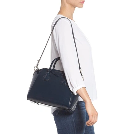 Shop Givenchy Small Antigona Creased Patent Leather Satchel - Blue In Deep Blue