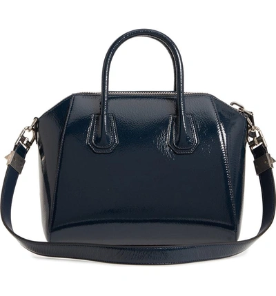 Shop Givenchy Small Antigona Creased Patent Leather Satchel - Blue In Deep Blue