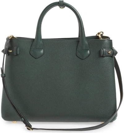 Shop Burberry 'medium Banner' House Check Leather Tote - Green In Dark Bottle Green