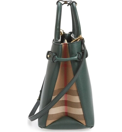 Shop Burberry 'medium Banner' House Check Leather Tote - Green In Dark Bottle Green