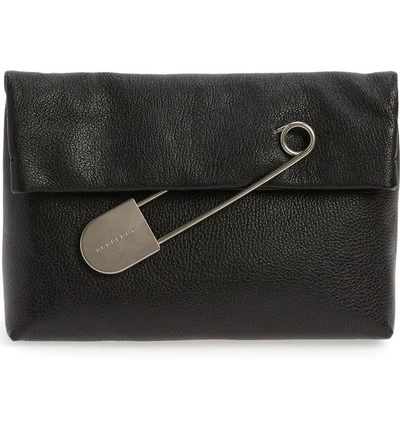 Shop Burberry Medium Safety Pin Leather Clutch - Black