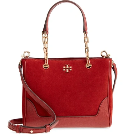 Shop Tory Burch Small Marsden Suede & Leather Tote - Red In Light Redwood